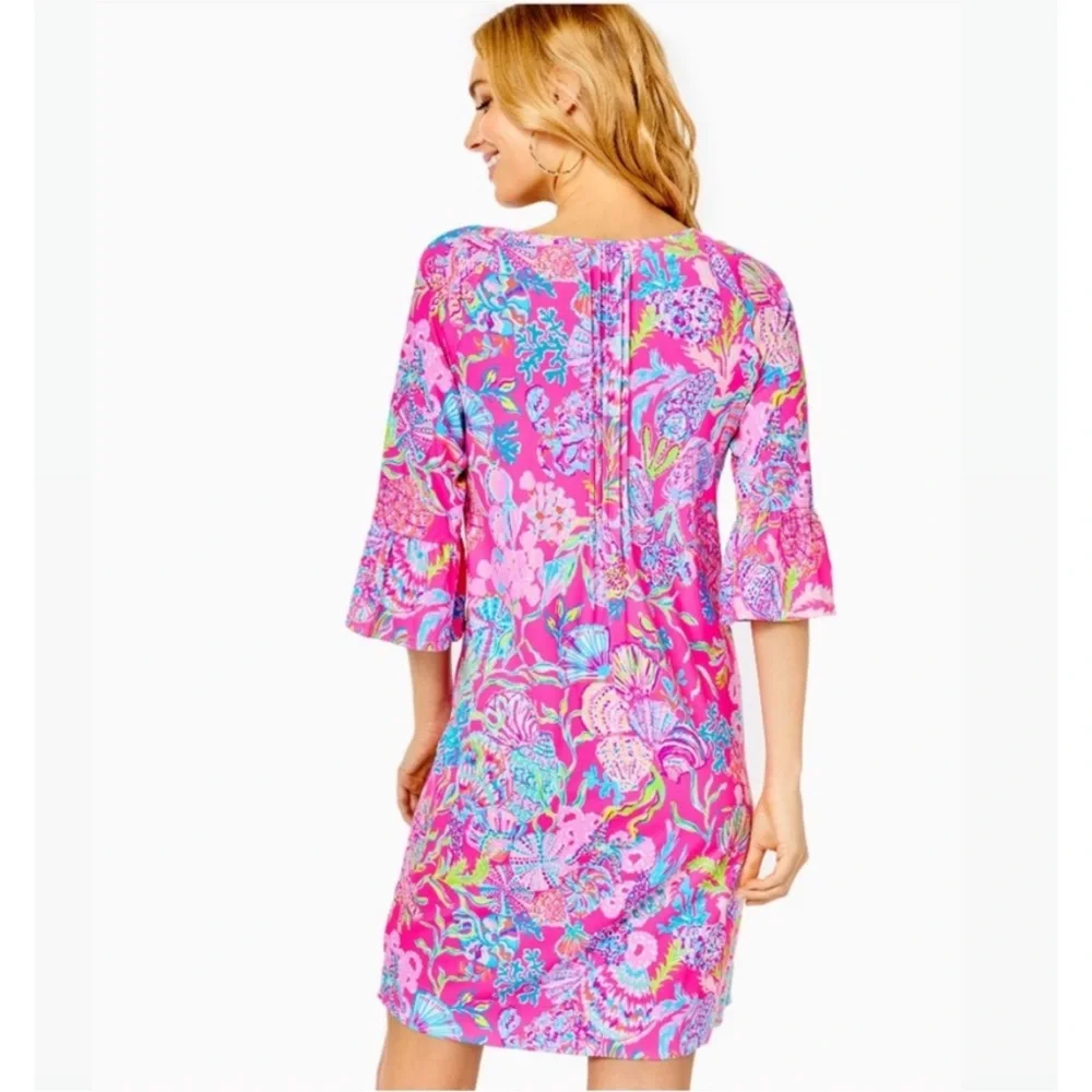 LILLY PULITZER Embroidered Neckline Tunic Dress Isle Shell Me Pink Size M NWT - Picture 4 of 7
